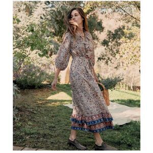 Christy Dawn Blue Maxi Dress with Bishop Sleeves and Crew Neck
